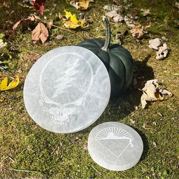 Set of TWO (2) Grateful Dead etched selenite pieces - Picture 3 of 8